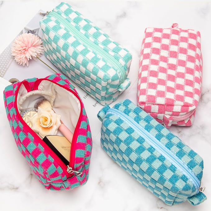 Checkered Makeup Bag for Purse, Small Cosmetic Pouch,Magenta Green,2 Pack | Cute Zipper Makeup Organizer for Women, Travel Essentials, Toiletries, Makeup Brushes, Beauty Accessories&Bridesmaid Gifts - Image 7