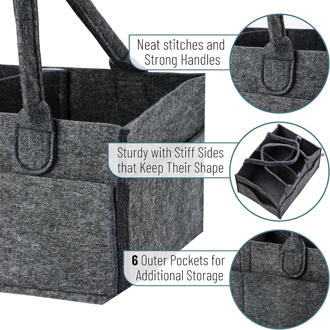 Mr. Pen- Baby Diaper Caddy Organizer, Charcoal Gray | Nursery Storage Bin and Car Organizer for Diapers and Baby Wipes - Image 3