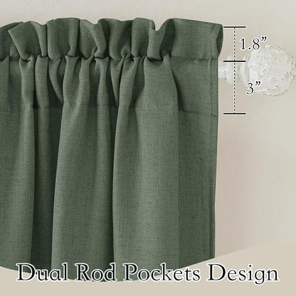 RYB HOME Spring Curtains for Living Room, Light Filtering Privacy Protection Linen Sheer Curtains for Sliding Glass Door, W 52 x L 90 inches, Hunter Green, 2 Panels Set - Image 2