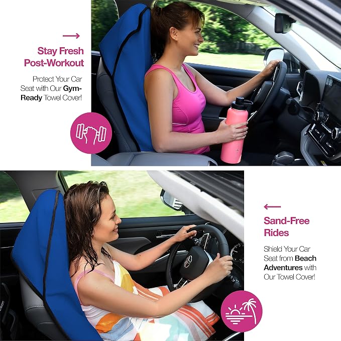 lebogner Car Seat Towel Cover for Post Gym Workout, Running, Swimming, and Hiking, 2 Pack Universal Fit Anti-Slip Waterproof Sweating Bucket Seat Protector for Cars, SUVs and Trucks, Blue - Image 3