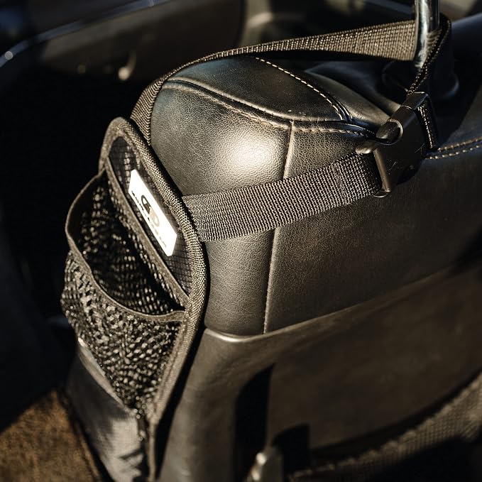 Gorla Gear Black Car Seat Side Organizer Hanging Organization Storage Bag Auto Accessories Multifunctional Mesh Net Pocket for Masks Sanitizer Drink Coin Change Pen Sunglass Phone Holder Truck SUV Van - Image 8