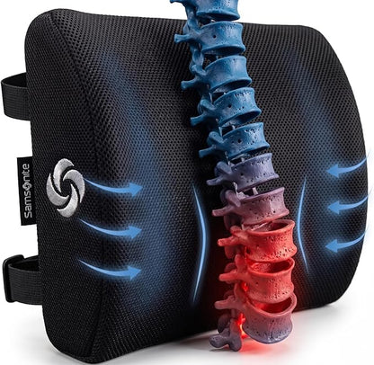 Samsonite Lumbar Support Pillow for Office Chair, Lower Back Support for Car, Back Pillow Desk Chair Cushion with Memory Foam, Improved Posture Backrest by Samsonite