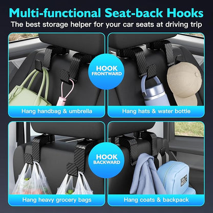 Amooca Car Seat Hooks Anti-drop Headrest Storage Hanger Universal Fit Automotive Organizer for Purse Bag Coat 2 Pack (Black Checkered) - Image 4
