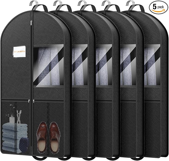 Travel Garment Bag Suits Clothes : 43 Inch 5 Packs Lightweight Breathable Zippered Black Fabric - Clothes Carry Short Men - Wardrobe Carry Coat Jacket Uniform Tuxedo Shirt by Unknown