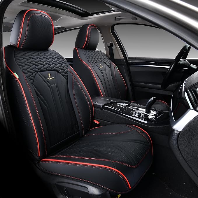 Leather Seat Covers, Seat Covers Full Set, Car Seat Protectors 5 Seats, Automotive Seat Covers Fit for Most Cars Trucks SUV-Black&Red Line - Image 2