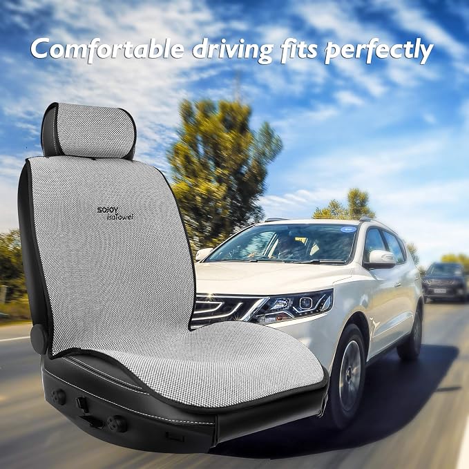 IsoTowel Car Seat Cover for Front Seat,Breathable Fabric with Non-Slip Bottom,Comfort Car Seat Protector for Cold Weather (Black & White) - Image 2