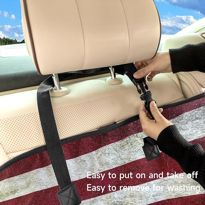 Waterproof Backseat Cover for Car Trucks Van SUV Jeep,Rear Bench Towel Seat Covers,(USA Flag) - Image 3