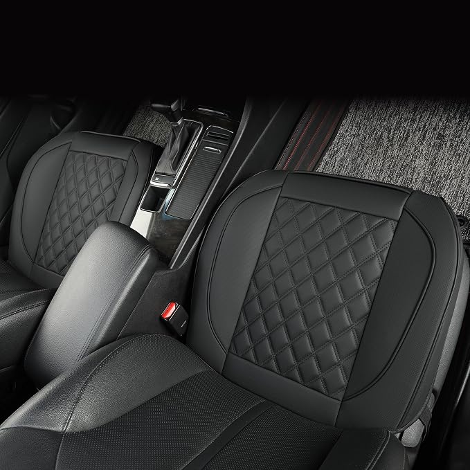 2 Pack Leather Front Car Seat Covers,Bottom Seat Covers for Cars,Driver Car Seat Cushion Cover,Luxury Seat Protectors,Waterproof,Full Wrap,for Most Vehicles,Sedan,Truck,SUV(Black) - Image 4