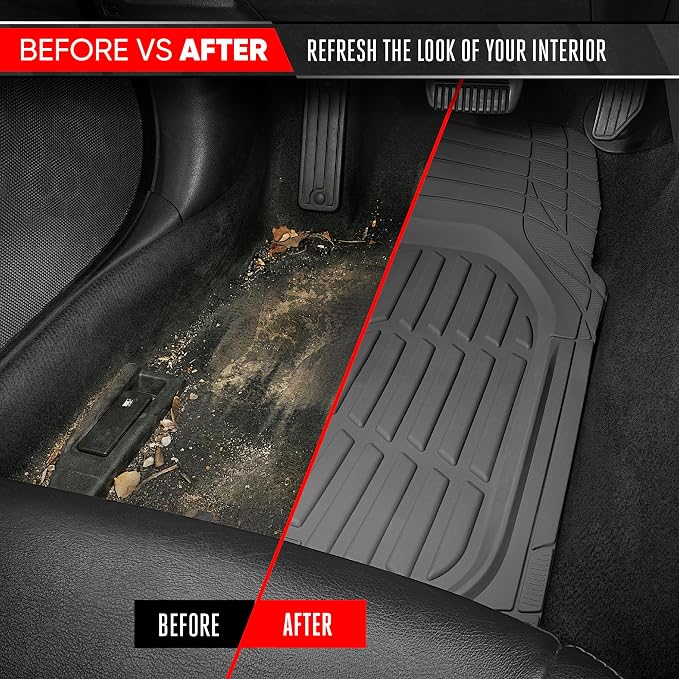 Motor Trend FlexTough LITE Rubber Car Mats Full Set - All Weather Floor Mats for Trucks, Cars & SUVs - Automotive Waterproof Gray Car Floor Mats for Cars Interior Accessories Universal Trim-to-Fit - Image 7