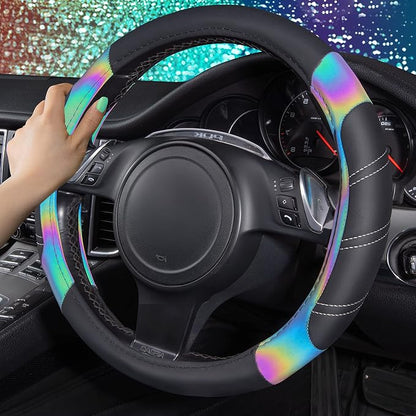 CAR PASS Line Rider Microfiber Leather Sporty 14.5-15 inch Steering Wheel Cover Universal Fits for 95% Truck,SUV,Cars, Anti-Slip Safety Comfortable Design (Black Reflective) - Image 3