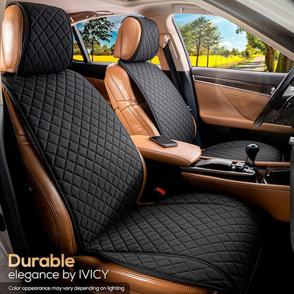 Faux Linen Front Car Seat Cover, Seat Protector, 1 Unit, Black | Non-Slip Bucket Sear Cover for Most Cars, SUVs, Vans & Trucks – Machine Washable, Side-Airbag Friendly - Image 8