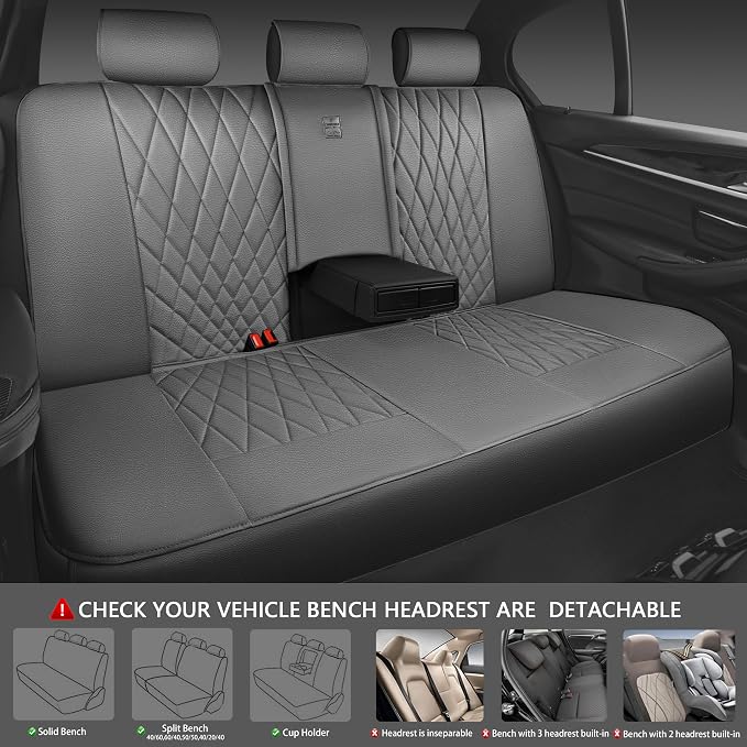 CAR PASS Piping Luxury Leather Seat Covers Full Set,5 Seats Anti-Slip Waterproof Seat Covers Compatible with Front Armrests,Universal Fit for Sendans, Suvs,Vans,Trucks,Airbag Compatible,Pure Gray - Image 4