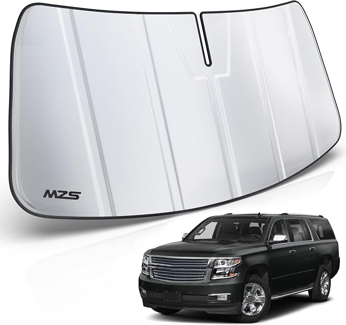 MZS Windshield Sun Shade for Suburban Tahoe Escalade Yukon 2015-2020 | 6-Layer Heat Insulation, 99% UV Blocking, Keeps Interior Cool, Full Coverage Visor, Foldable Car Window Sunshade, Storage Bag by MZS