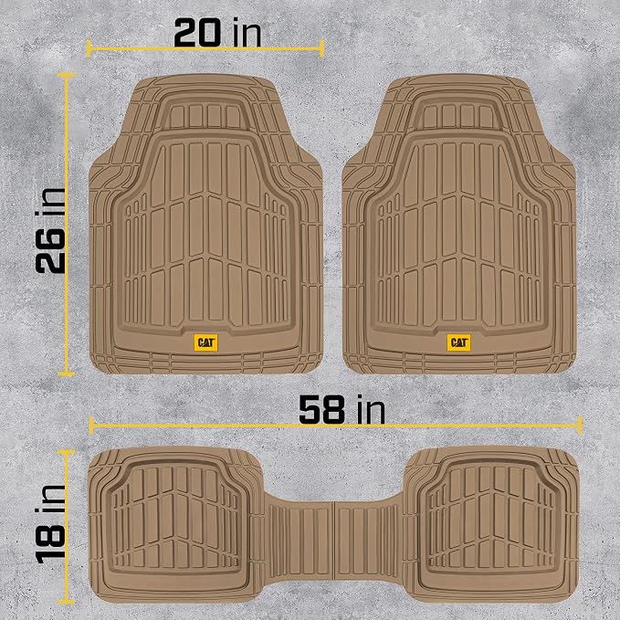 Cat® ToughRide™ Heavy-Duty 3 Piece Rubber All Season Floor Mats for Car Truck Van SUV, Beige - Premium Trim to Fit Cars Floor Mat, All Weather Deep Dish Automotive Floor Mats, Total Dirt Protection - Image 7