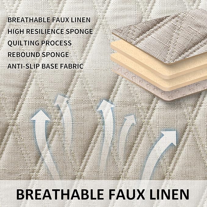 Leader Accessories Faux Linen Rear Bench Seat Cover, Size S, Beige | Breathable Back Seat Protector With Non-Slip Bottom, Diamond Stitched Bench Seat Cushion for Vehicles Cars Van SUV Truck - Image 4