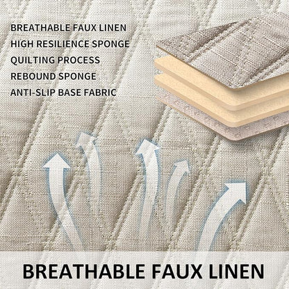 Leader Accessories Faux Linen Rear Bench Seat Cover, Size S, Beige | Breathable Back Seat Protector With Non-Slip Bottom, Diamond Stitched Bench Seat Cushion for Vehicles Cars Van SUV Truck - Image 4