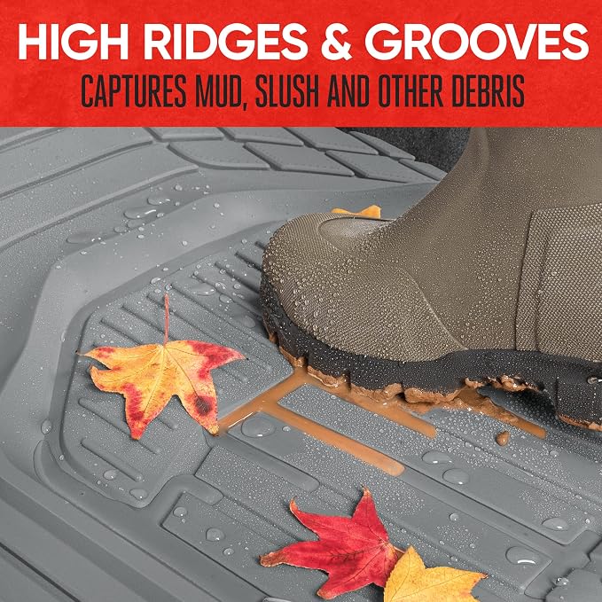 Motor Trend 943-GR FlexTough Defender Car Floor Mats -Next Generation Deep Dish Heavy Duty Contour Liners for Car SUV Truck & Van-All Weather Protection, Trim to Fit Most Vehicles Gray - Image 8