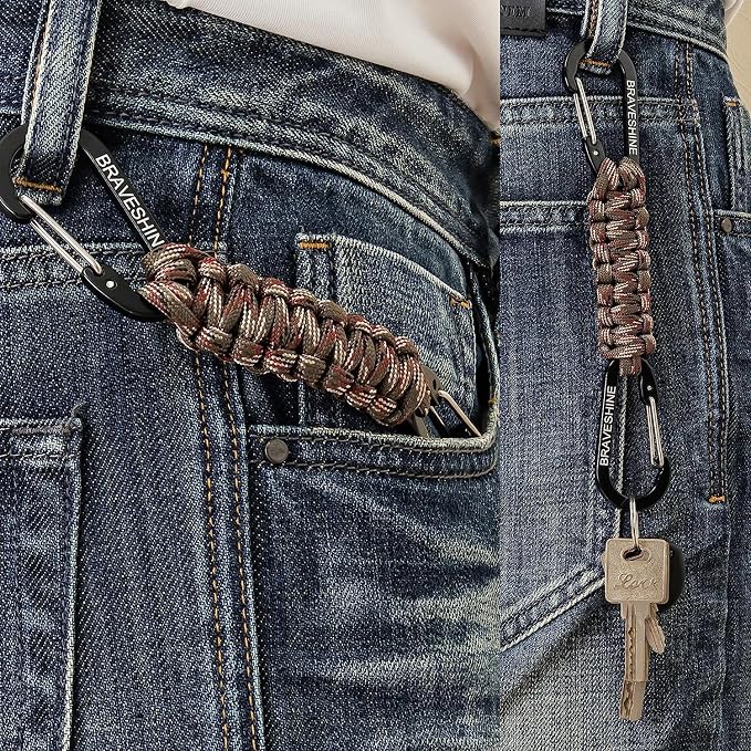 BRAVESHINE Paracord Keychain Carabiner Clip | D Ring Hanger Lanyard Hook | 7.3inch Long | for Stroller, Water Bottle, Key, Backpacks, Men, Women, Luggage, Car Seat Headrest, Fence, Bag Charms - Image 8