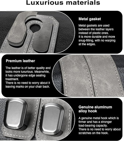 Car Purse Holder Hook, 2PCS Car Hooks for Headrest Luxurious Leather 100% Metal Car Hangers for Seat Multifunctional Car Bag Hook Car Seat Back Storage Hook Accessories (Grey) - Image 2