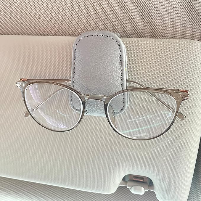 KIWEN Sunglasses Holders for Car Visor, Magnetic Leather Glasses Eyeglass Clip for Car, Ticket Card Clip Sunglasses Mount, Car Visor Accessories Gadgets (1, Grey) - Image 2