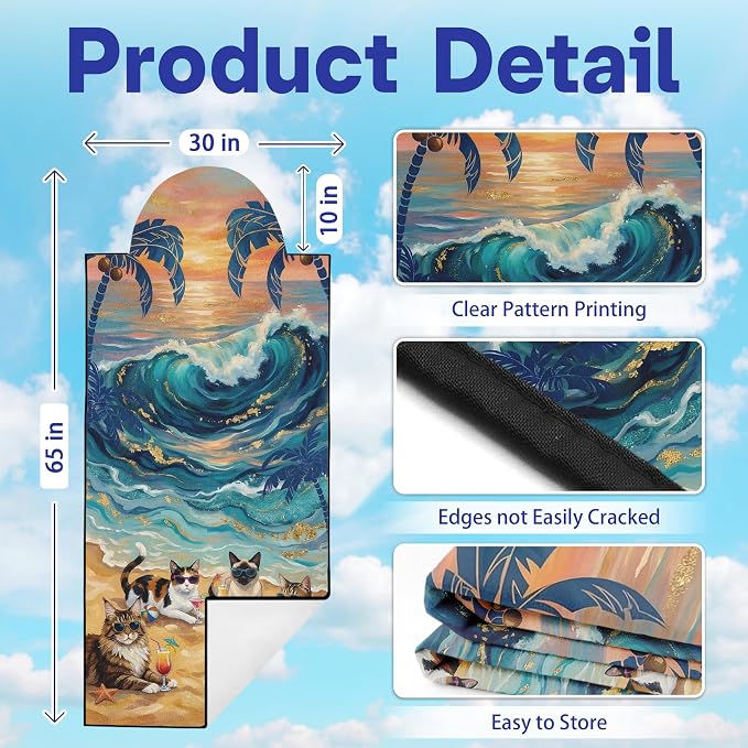 2 Pack Car Seat Towel Covers, Sweat-Proof Microfiber Seat Protectors for Gym, Running, Beach & Workout, Breathable Quick-Dry, Machine Washable, Ocean Cat Beach Print, Universal Fit - Image 2