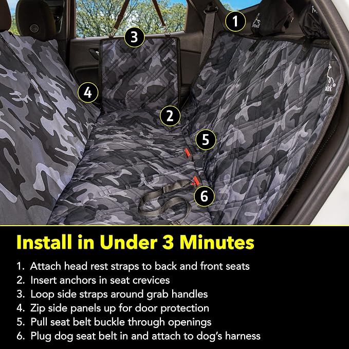 Meadowlark Dog Car Seat Cover, Heavy Duty Hammock, XL Trucks, Gray Camo - Image 6