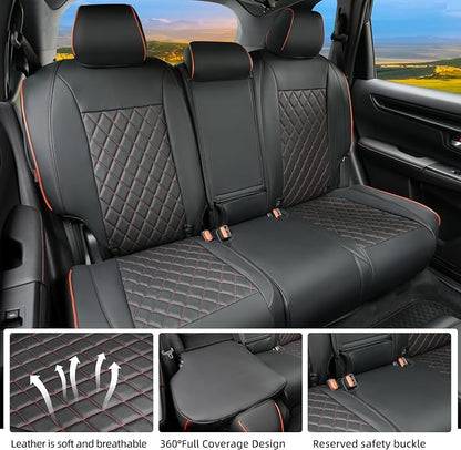 Lolcar CRV Seat Covers Custom Fit for Honda CRV 2023 2024 2025 2026 Leather Car Seat Cover Full Set for Trucks SUV,Waterproof Car Seat Cushion,Faux Leather (Black Red Grid) - Image 9