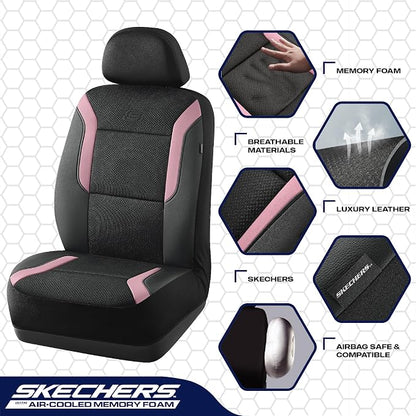 Skechers Memory Foam Car Seat Covers, Air Cool Mesh Thick Seat Covers, Car Seat Covers Front Seats Airbag Compatible, Automotive Comfort Protection for Most Cars, Vans,Trucks, SUVs,Pink - Image 3