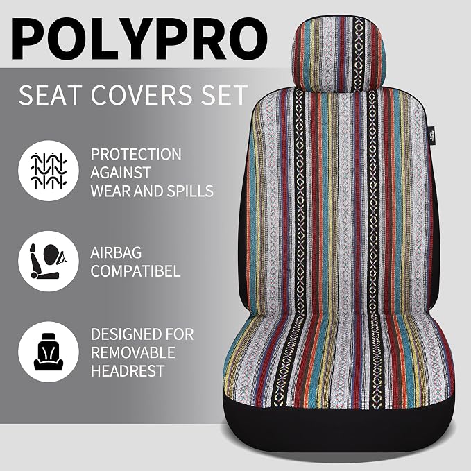 HAIYAOTIMES Baja Saddle Blanket Car Seat Covers Front Set with Seat Belt Pads, Washable Breathable Seat Covers for Cars, Universal Fit Interior Covers for Most Sedan Truck SUV, Airbag Compatible, Red - Image 3