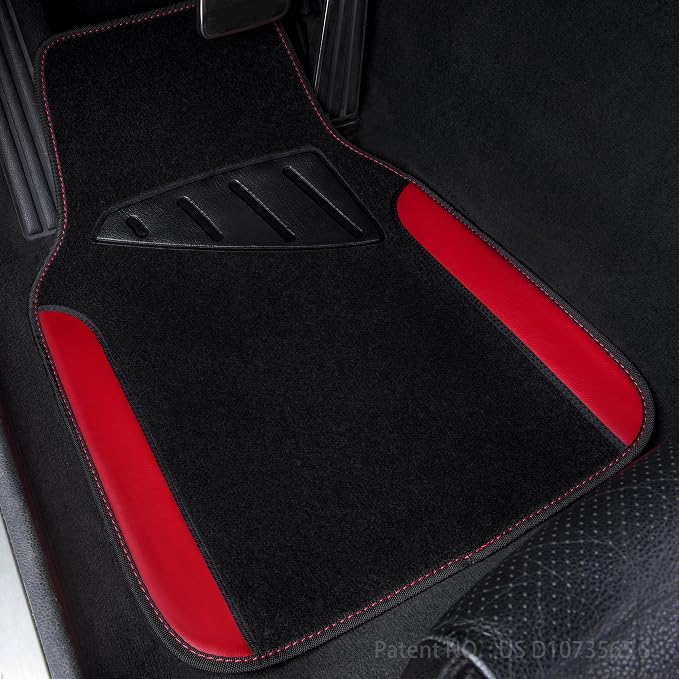CAR PASS Rainbow Waterproof Universal Fit Faux Leather Car Carpet- Anti-Slip Nibbed Backing Floor Mats for SUV, Vans,Sedans,Trucks, Automotive Set of 4 for Women (Black with Red) - Image 7