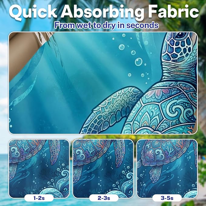 2 Pack Car Seat Towel Covers, Sweat-Proof Microfiber Seat Protectors for Gym, Running, Beach & Workout, Breathable Quick-Dry, Machine Washable, Ocean Sea Turtle Print, Universal Fit - Image 3