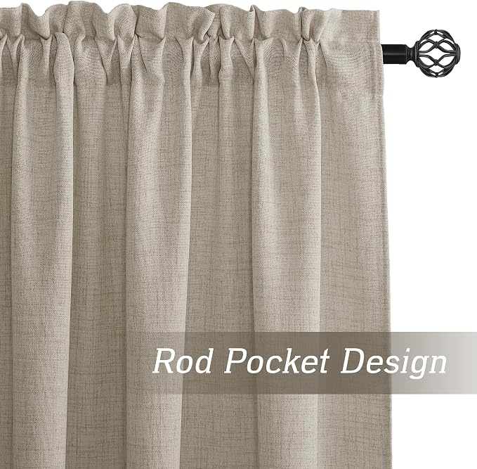 RYB HOME Linen Semi Sheer Curtains 72 inches Long for Living Room | Light Filtering, Half Privacy, Window Curtains & Drapes for Bedroom, Natural, W52 x L72, 2 Panels - Image 2