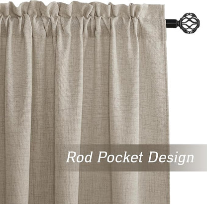 RYB HOME Linen Semi Sheer Curtains 72 inches Long for Living Room | Light Filtering, Half Privacy, Window Curtains & Drapes for Bedroom, Natural, W52 x L72, 2 Panels - Image 2