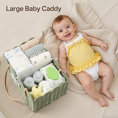 Angelhood Paper Rope Diaper Caddy, Scalloped Baskets with Removable Divider | Woven Floral Baby Diaper Organizer for Changing Table,Baby Shower Gifts,Portable Car Organizer for Diapers - Image 4