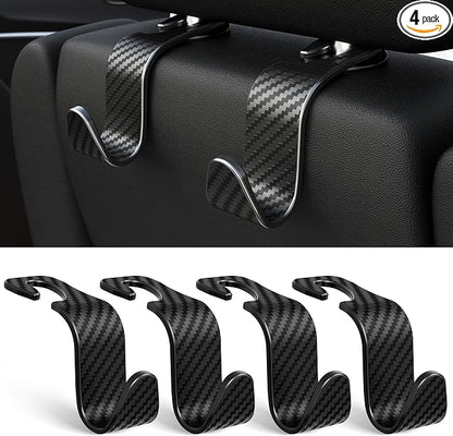 4-Pack Car Headrest Hooks Holds 55lbs Seat Storage Organizer for Bags | Durable ABS Material, 360° Rotating, Car Hanger for Backpack Umbrella Water Bottle Coat Handbags Groceries, Checkered Black by Amooca