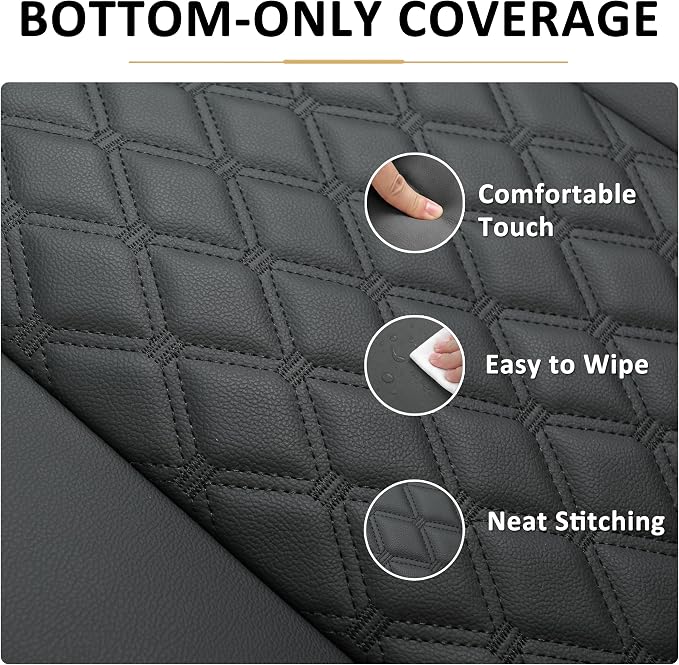 Black Panther 1 Pair PU Car Seat Covers, Front Seat Bottom Protectors Compatible with 95% Vehicles,Diamond Pattern Embroidery, Anti-Slip (W 21.26''×D 20.86”) - Black - Image 4