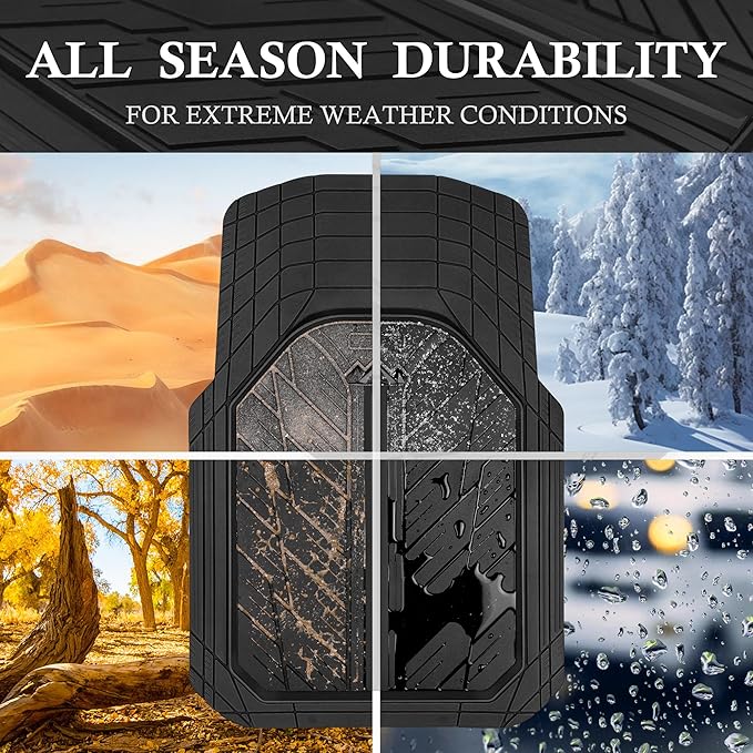 CAR PASS Heavy Rubber Car Floor Mats, Deep Waterproof Car Mats All Weather, Universal Trim-to Fit Automotive Floor Mats for Car SUV Truck Van, Durable Floor Liners Solid Black - Image 5