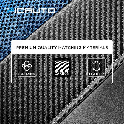 PIC AUTO Leather Car Seat Covers, Sports Carbon Fiber & Mesh Design, High-Back Two Front Set, Waterproof Automotive Seat Covers, Airbag Compatible, Universal Fit for Most Cars (Black & Blue) - Image 4
