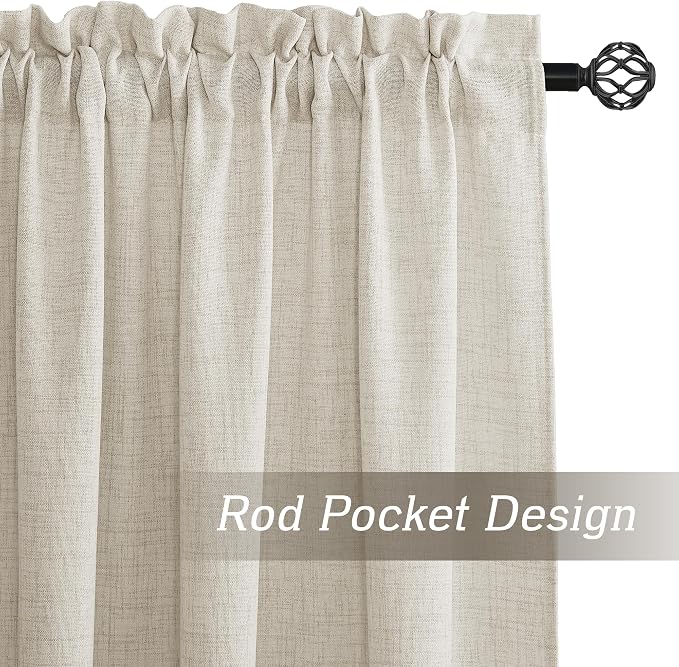 RYB HOME Curtains & Drapes Linen Sheer 72 inches Long | Light Filtering, Weave Textured, Rod Pocket, Cream Colored, W52 x L72, 2 Panels Set - Image 2