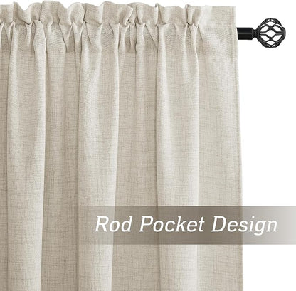 RYB HOME Curtains & Drapes Linen Sheer 72 inches Long | Light Filtering, Weave Textured, Rod Pocket, Cream Colored, W52 x L72, 2 Panels Set - Image 2