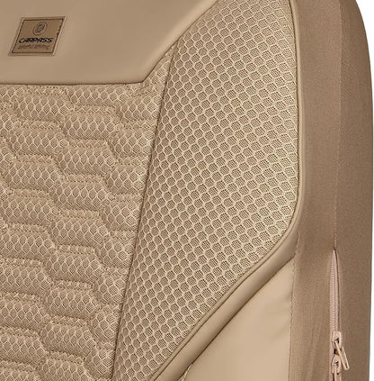 CAR PASS 3D Foam Mesh Leather Car Seat Covers Full Set, Tan Breathable Mesh Faux Leather Seat Covers for Car, Universal Fit for SUV Truck Sedan Automotive, Armrest Airbag Compatible, All Beige - Image 9