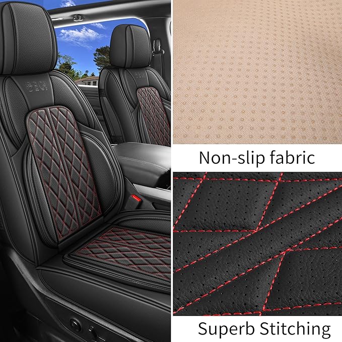 Car Seat Cover Custom Fit for Dodge Ram 1500 2500 3500 2002-2026 Faux Leather Seat Cover Set Compatible with Crew Quad Regular Cab Pickup Truck Cushions (Black Redline, Front Seat) - Image 4