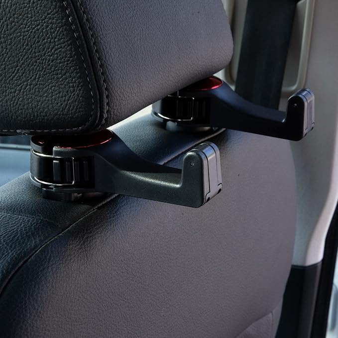 Amooca Car Seat Hooks for Purses and Bags with Phone Holder, Universal Car Headrest Storage Organizer Hanger Hook with Lock, 360° Rotation Headrest Hooks, 2 in 1 Car Headrest Hooks, 2 Pack, Red - Image 6