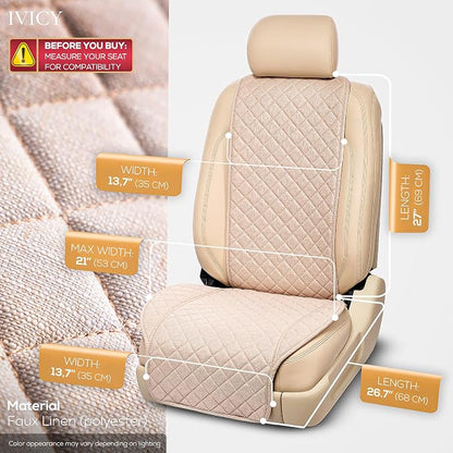 Faux Linen Front Car Seat Cover, Seat Protector, 1 Unit, Light Beige | Non-Slip Bucket Sear Cover for Most Cars, SUVs, Vans & Trucks – Machine Washable, Side-Airbag Friendly - Image 3