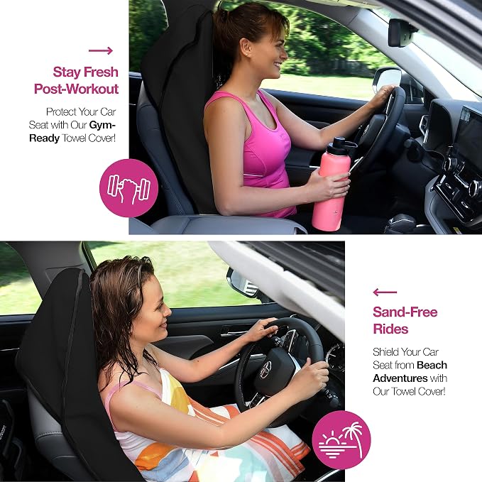 lebogner Car Seat Towel Cover for Post Gym Workout, Running, Swimming, and Hiking, 2 Pack Universal Fit Anti-Slip Waterproof Sweating Bucket Seat Protector for Cars, SUVs and Trucks, Black - Image 3