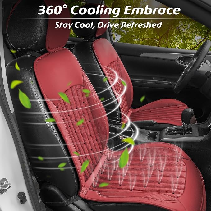 2026 Upgraded Cooling Car Seat Cover Front Seat, 12V-24V Ventilated Cooling Car Seat Cushion, Cooled Seat Cover for Car SUV Truck Universal Fit, Bright Red - Image 5