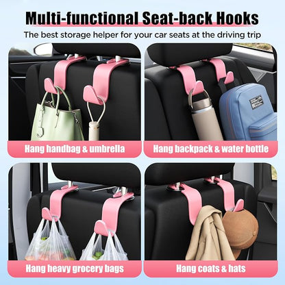 Amooca Car Seat Headrest Hooks 4-Pack Storage Organizer Holds 55 lbs | Universal Fit Most Car/SUV/Truck, Anti-drop, Hanger for Backpack Umbrella Water Bottle Coat Purses Handbags Groceries, Pink - Image 4