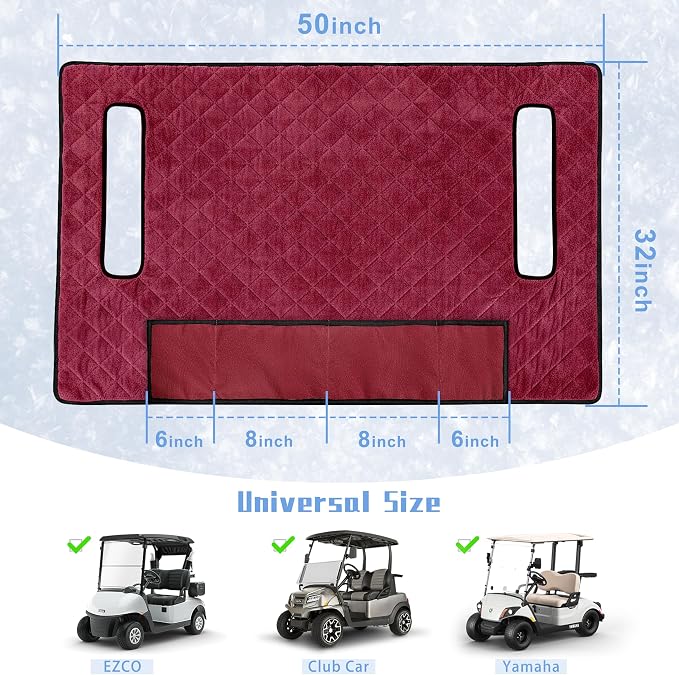 YOKYHOM Golf Cart Seat Covers with 4 Front Pockets, Thick Seat Towel Blanket with Non-Slip Backing, Fits EZGO, Club Car, Yamaha and More 2 & 4 Passenger Golf Carts, Red - Image 4