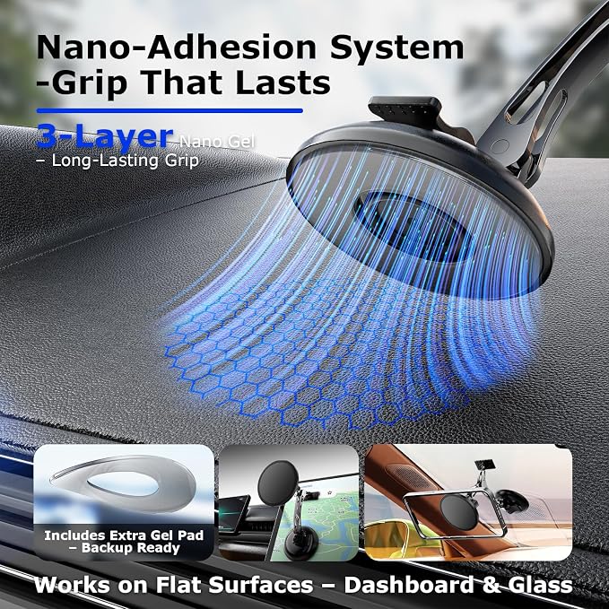 Dual Support for MagSafe Car Mount, Magnetic Phone Holder for Car with Vacuum, 360°Adjustable Metal Head &Extension Rod, Cell Phone Holders for Your Car for iPhone17/16/15/14/13/12, Android - Image 3
