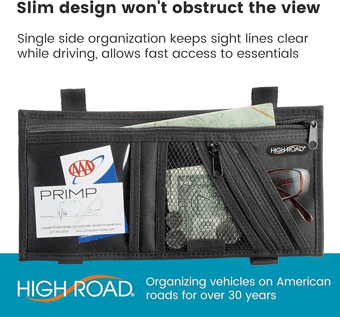 High Road Car Visor Organizer with Zippered Pockets, Sunglasses Sleeve and Clear Photo or Registration and Insurance Pocket - Heavy Duty Straps Fit Most Car, SUV and Truck Visors (Black) - Image 6